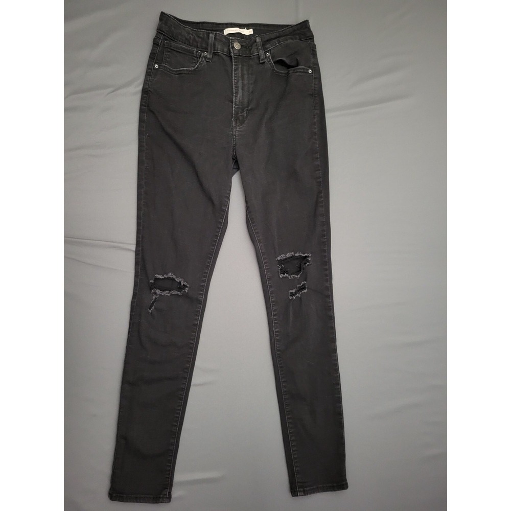 Levis‎ 721 High Rise Skinny Jeans Womens 30 Black Distressed Denim 18882-0438